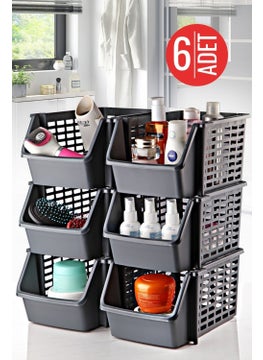 Nandy Home 6 قطع منظم متعدد الاستخدامات للخزائن، تحت الحوض وداخل الثلاجة أنثراسايت  - Image 1