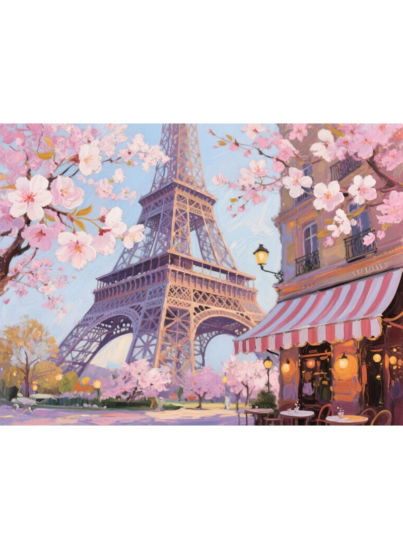 1000 pieces of oil painting style Paris Tower cherry blossom landscape puzzle - colorful artistic experience - Image 1