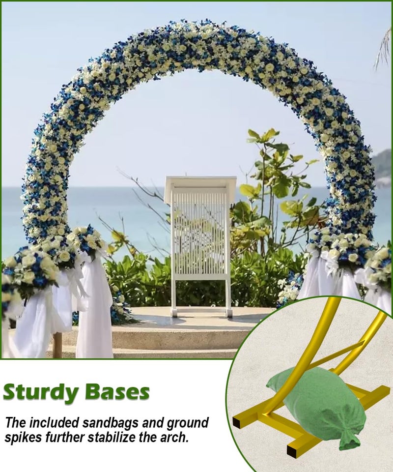 Queension Metal Wedding Arch | for Ceremony Party Decoration 8Ft Wide 7Ft High,Garden Arch Trellis with Ground Bases for Climbing Plants,Outdoor Garden Arbor for Roses Vines, Round Frame, Gold - Image 3