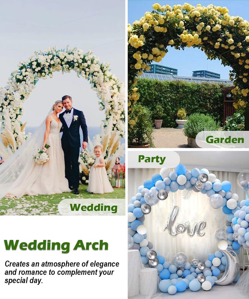Queension Metal Wedding Arch | for Ceremony Party Decoration 8Ft Wide 7Ft High,Garden Arch Trellis with Ground Bases for Climbing Plants,Outdoor Garden Arbor for Roses Vines, Round Frame, Gold - Image 5