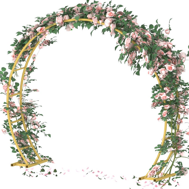 Queension Metal Wedding Arch | for Ceremony Party Decoration 8Ft Wide 7Ft High,Garden Arch Trellis with Ground Bases for Climbing Plants,Outdoor Garden Arbor for Roses Vines, Round Frame, Gold - Image 1