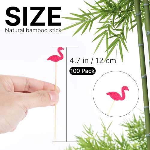 PuTwo Cocktail Picks Handmade Bamboo Toothpicks 100ct 4.7" in Flamingo Decor - Image 2