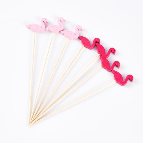 PuTwo Cocktail Picks Handmade Bamboo Toothpicks 100ct 4.7" in Flamingo Decor - Image 5