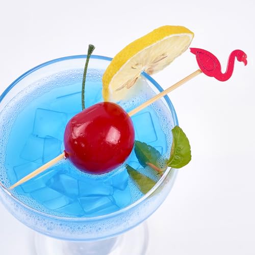 PuTwo Cocktail Picks Handmade Bamboo Toothpicks 100ct 4.7" in Flamingo Decor - Image 3