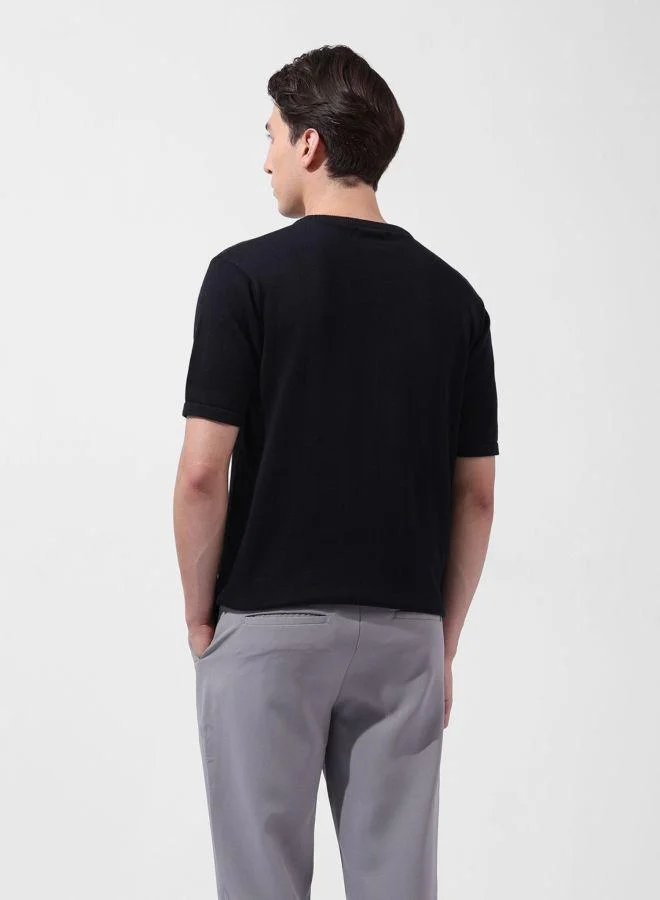 The Indian Garage Co Men Slim Fit Textured Crew Neck Half Sleeves T-Shirt