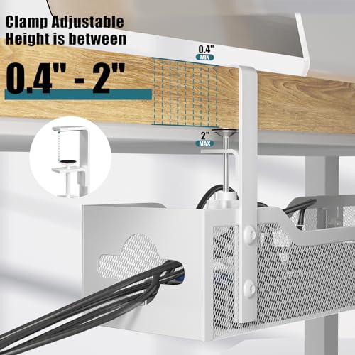 Litwaro Under Desk Cable Management Tray White, Litwaro Cable Management Under Desk No Drill, 25'' Cable Tray with Clamp for Wire Management, Cord Organizer for Office, Home - No Damage to Table - Image 2