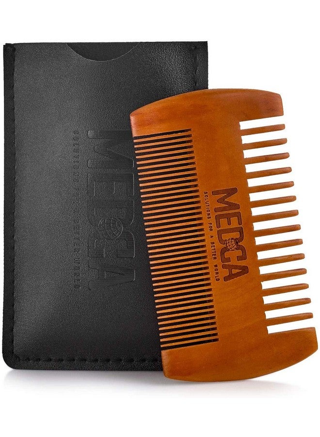 MEDca Wooden Beard Comb For Men Pack Of 2 Handcrafted Solid Beechwood Beard Combs Mustache And Head Hair Pocket Comb With Leather Case Dual Action Fine & Coarse Teeth - Image 2