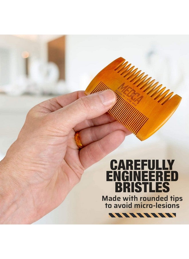 MEDca Wooden Beard Comb For Men Pack Of 2 Handcrafted Solid Beechwood Beard Combs Mustache And Head Hair Pocket Comb With Leather Case Dual Action Fine & Coarse Teeth - Image 3