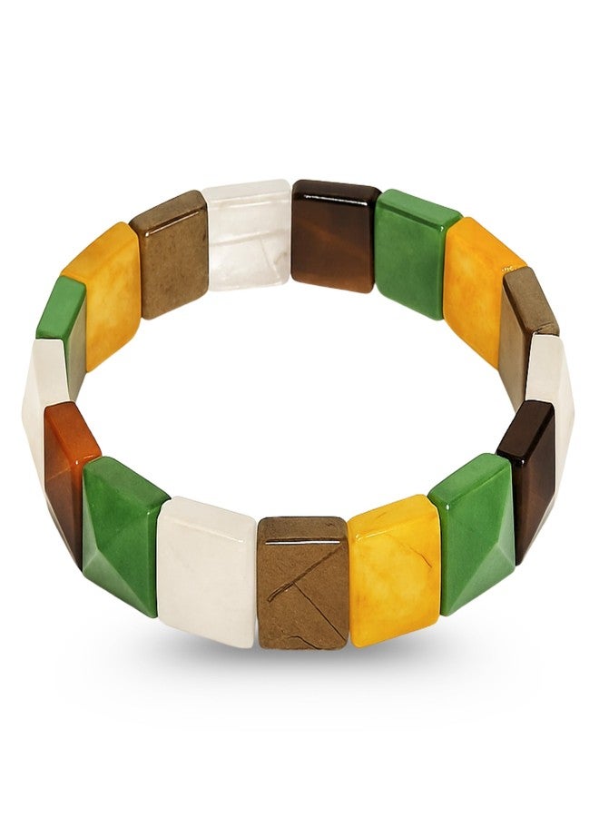 Plus Value Wealth Abundance Dhan Yog Crystal Stone Bracelet Square Pyramid Beads Reiki Healing Beads for Men & Women | Vastu Feng Shui Prosperity Gift with Jute Bag - Image 1