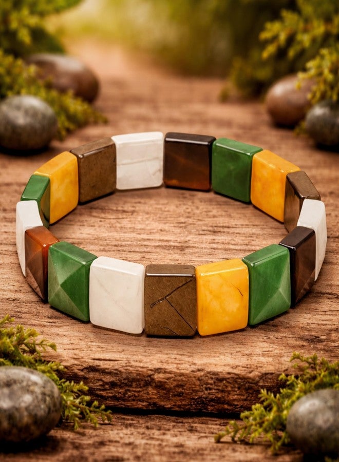 Plus Value Wealth Abundance Dhan Yog Crystal Stone Bracelet Square Pyramid Beads Reiki Healing Beads for Men & Women | Vastu Feng Shui Prosperity Gift with Jute Bag - Image 3