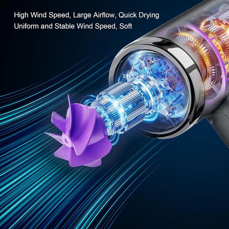LICAEVEY Hair Dryer, 100000 RPM Portable Rechargeable Hair Dryer, 200W Fast Drying Blow Dryer with Nozzle for Home Travel Outdoor (Silver) - Image 3