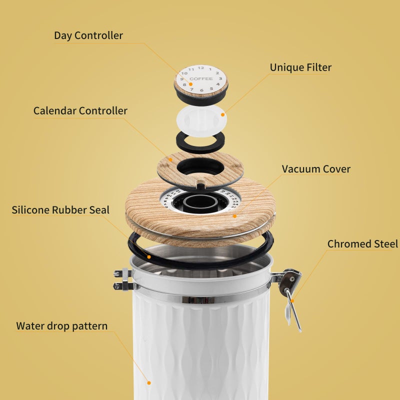 TEDSWAIT Coffee Container with Sealed Cantilever Lid and Scoop, Airtight Stainless Steel Kitchen Food Storage Canister with Date Tracker, 1.8L(White) - Image 5