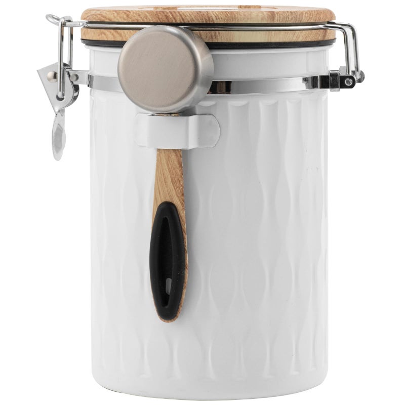 TEDSWAIT Coffee Container with Sealed Cantilever Lid and Scoop, Airtight Stainless Steel Kitchen Food Storage Canister with Date Tracker, 1.8L(White) - Image 1