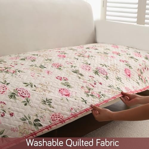 HOKIPO 'HomeHues Series' Printed Quilted Sofa Cover Mats for 1/2/3 Seater Sofa and L Shape. Make Your Own Sofa Cover Set, Mat Length 90(D) x 60(L) cm, Beige Peonies (IN-806-D3) - Image 4