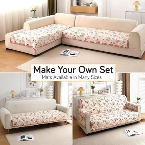 HOKIPO 'HomeHues Series' Printed Quilted Sofa Cover Mats for 1/2/3 Seater Sofa and L Shape. Make Your Own Sofa Cover Set, Mat Length 90(D) x 60(L) cm, Beige Peonies (IN-806-D3) - Image 3