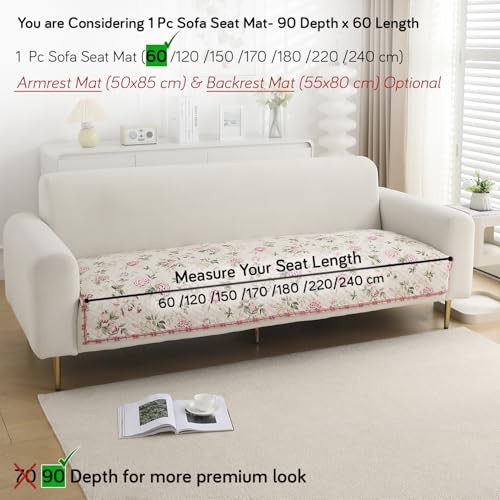 HOKIPO 'HomeHues Series' Printed Quilted Sofa Cover Mats for 1/2/3 Seater Sofa and L Shape. Make Your Own Sofa Cover Set, Mat Length 90(D) x 60(L) cm, Beige Peonies (IN-806-D3) - Image 5