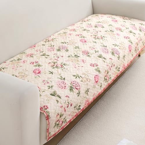 HOKIPO 'HomeHues Series' Printed Quilted Sofa Cover Mats for 1/2/3 Seater Sofa and L Shape. Make Your Own Sofa Cover Set, Mat Length 90(D) x 60(L) cm, Beige Peonies (IN-806-D3) - Image 1