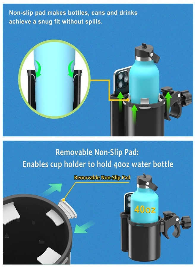Seaperk Universal Clamp-on 2-in-1 Cup Holder & Phone Holder for Stroller, Walker, Wheelchair, Fits 12oz-40oz Drinks, Multifunctional Storage Organizer - Image 3