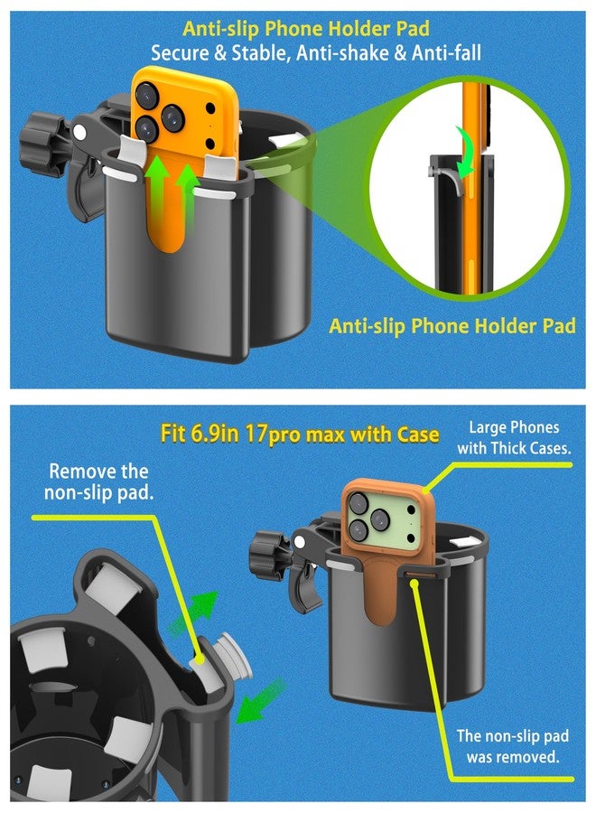 Seaperk Universal Clamp-on 2-in-1 Cup Holder & Phone Holder for Stroller, Walker, Wheelchair, Fits 12oz-40oz Drinks, Multifunctional Storage Organizer - Image 4