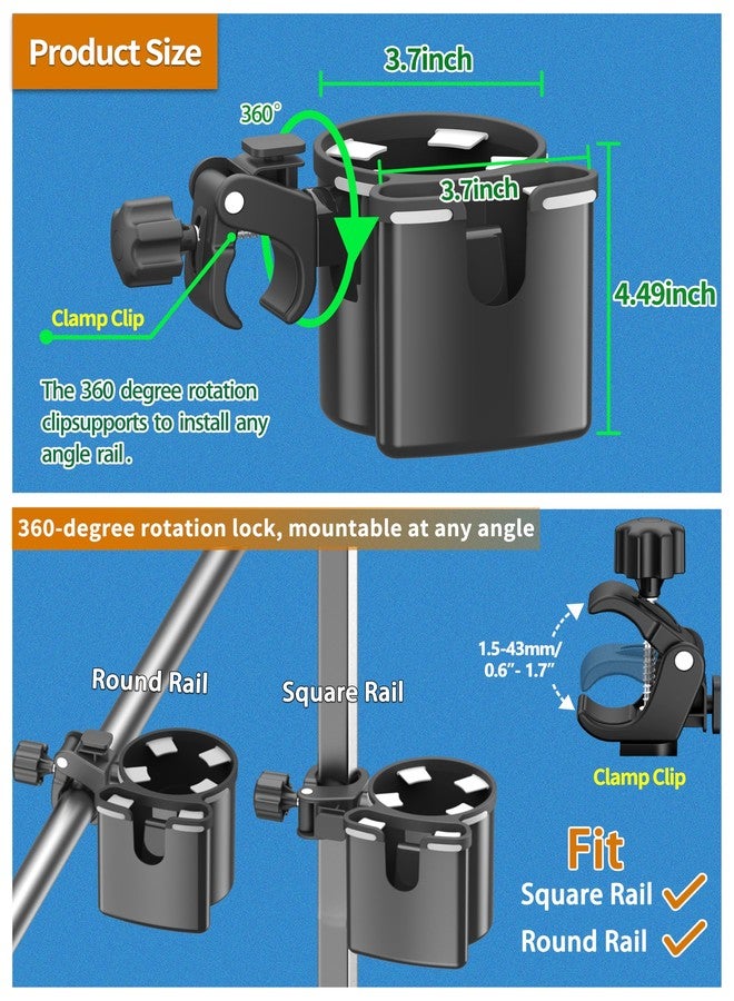 Seaperk Universal Clamp-on 2-in-1 Cup Holder & Phone Holder for Stroller, Walker, Wheelchair, Fits 12oz-40oz Drinks, Multifunctional Storage Organizer - Image 5