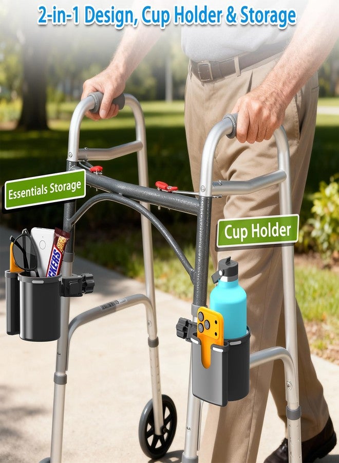 Seaperk Universal Clamp-on 2-in-1 Cup Holder & Phone Holder for Stroller, Walker, Wheelchair, Fits 12oz-40oz Drinks, Multifunctional Storage Organizer - Image 2