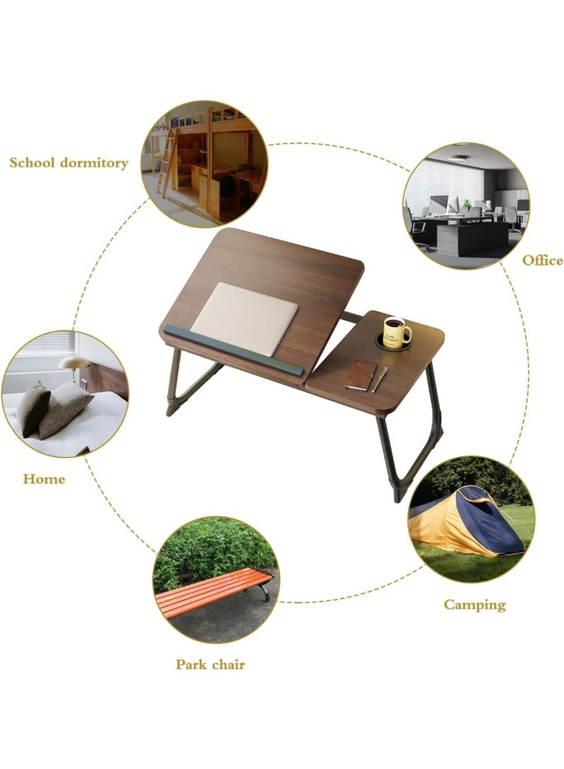 Bed Desk for Laptop, Foldable Laptop Table for Bed and Sofa, Bed Trays for Eating and Laptops with Cup Holder, 5 Levels of Adjustable Height（Walnut） - Image 4