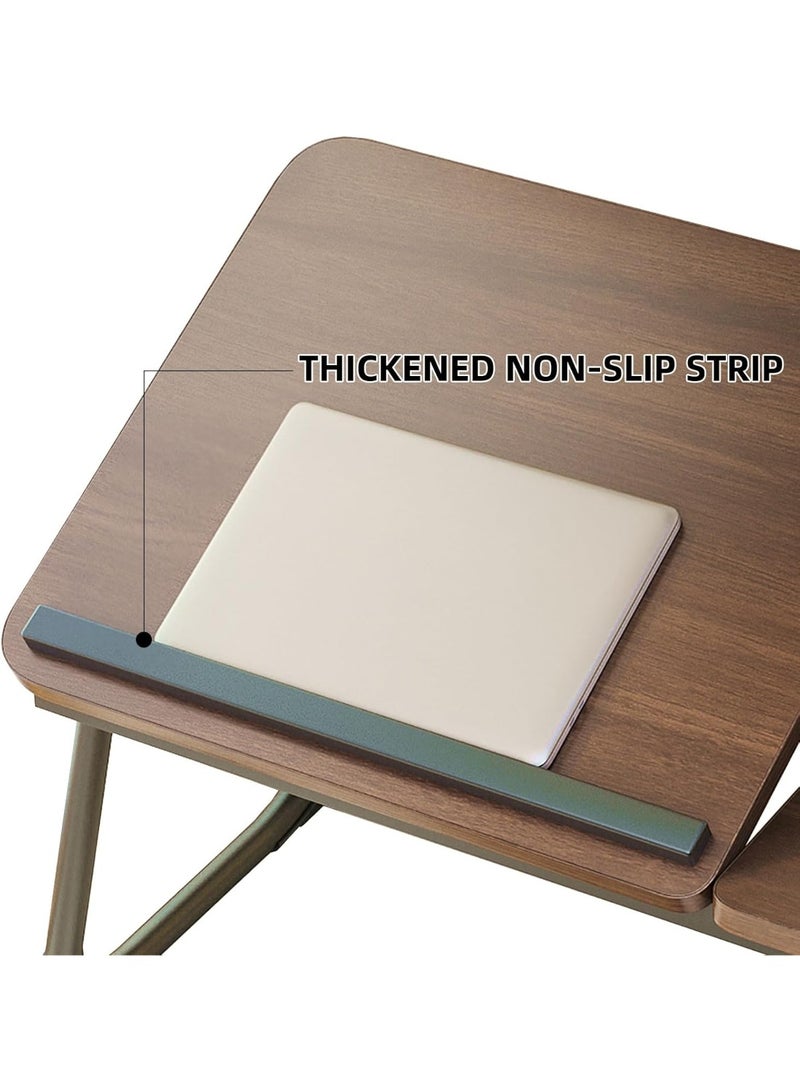 Bed Desk for Laptop, Foldable Laptop Table for Bed and Sofa, Bed Trays for Eating and Laptops with Cup Holder, 5 Levels of Adjustable Height（Walnut） - Image 5