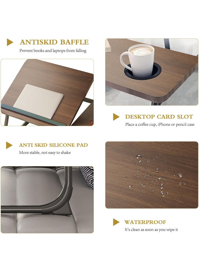 Bed Desk for Laptop, Foldable Laptop Table for Bed and Sofa, Bed Trays for Eating and Laptops with Cup Holder, 5 Levels of Adjustable Height（Walnut） - Image 3