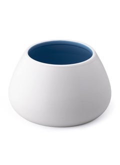Ceramic Dog Bowl - Water & Food Bowl for Dogs with Long Ears - Spaniel Beagle Bassett Hound - No Spill Pet Bowl - White Outside & Blue Inside