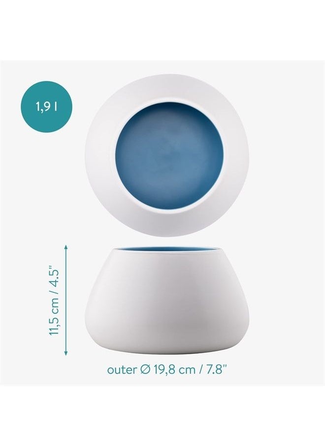 Navaris - Ceramic Dog Bowl - Water & Food Bowl for Dogs with Long Ears - Spaniel Beagle Bassett Hound - No Spill Pet Bowl - White Outside & Blue Inside - Image 1