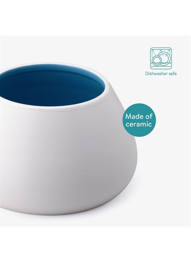 Navaris - Ceramic Dog Bowl - Water & Food Bowl for Dogs with Long Ears - Spaniel Beagle Bassett Hound - No Spill Pet Bowl - White Outside & Blue Inside - Image 1