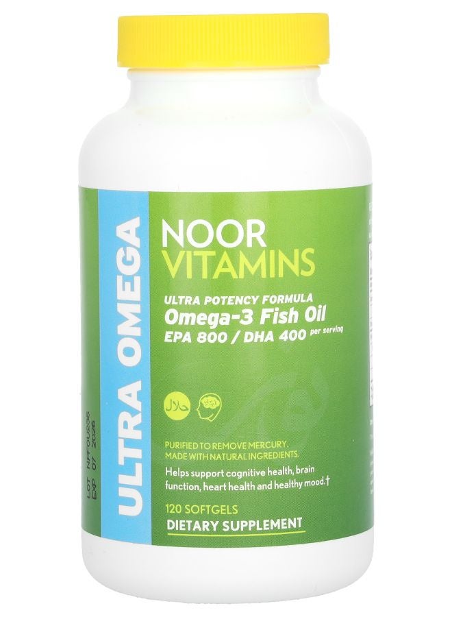 Noor Vitamins Ultra Omega Omega3 Fish Oil Ultra Potency Formula 120 Softgels