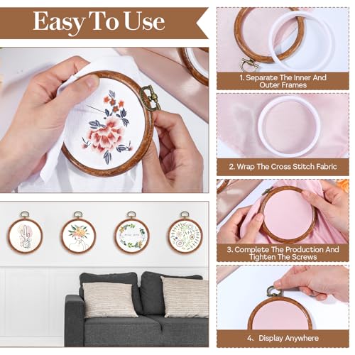 cobee 15 Pcs 3 Inch Mini Embroidery Hoops, Imitated Wood Plastic Embroidery Frame for Display Circle Cross Stitch Hoop Ring Embroidery Hoops Set for Sewing Craft Hanging Ornaments - Image 2