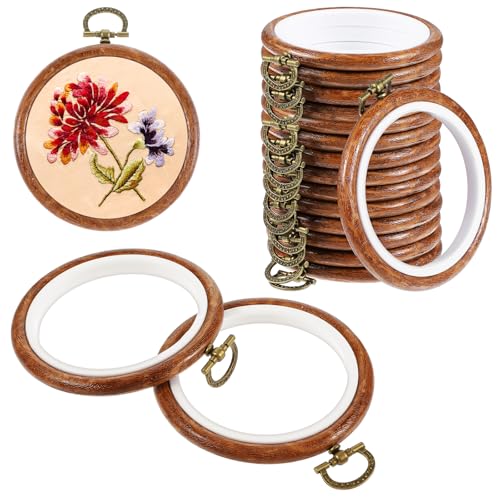 cobee 15 Pcs 3 Inch Mini Embroidery Hoops, Imitated Wood Plastic Embroidery Frame for Display Circle Cross Stitch Hoop Ring Embroidery Hoops Set for Sewing Craft Hanging Ornaments - Image 1