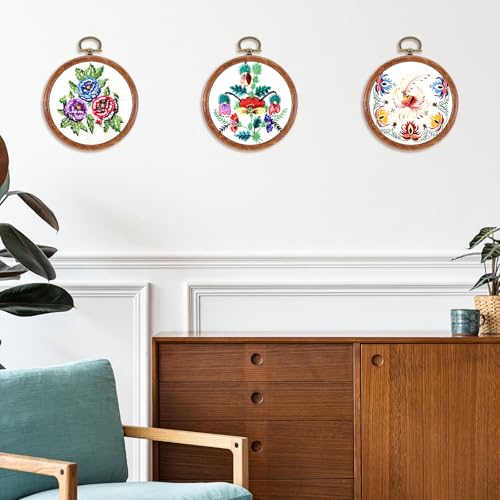cobee 15 Pcs 3 Inch Mini Embroidery Hoops, Imitated Wood Plastic Embroidery Frame for Display Circle Cross Stitch Hoop Ring Embroidery Hoops Set for Sewing Craft Hanging Ornaments - Image 4