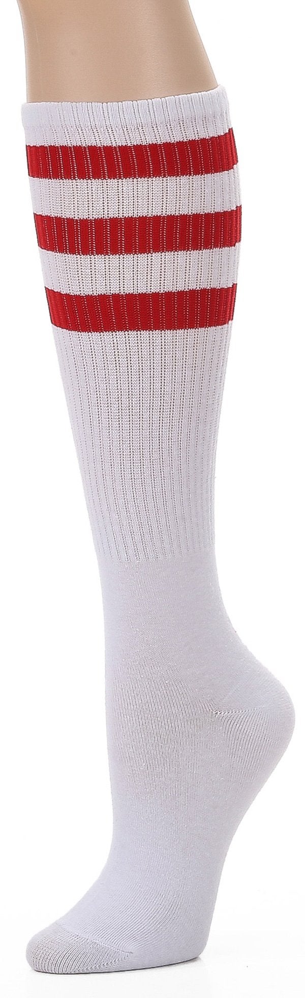 Leotruny Knee High Tube Socks: Over the Calf Retro Socks - Striped Tube Sock for Men Women White Red - Image 1