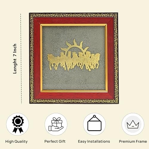 HindCraft 7 Horses Vastu Frame on Raw Pyrite Stone – Decorative Photo Frame for Wall & Table | Vastu Decor, Housewarming Gift, Office Desk Showpiece | 7x7 Inch - Image 2