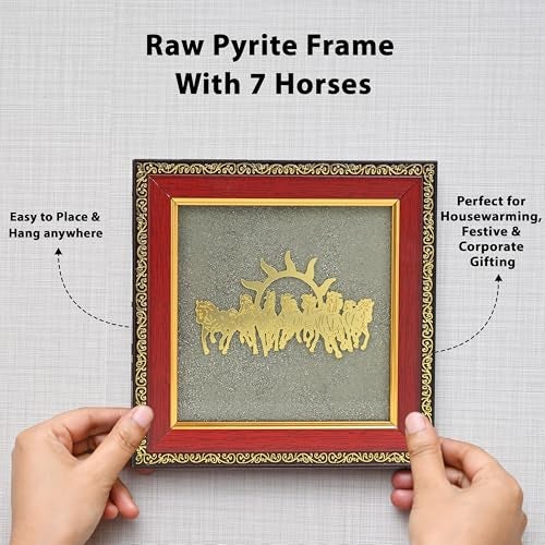 HindCraft 7 Horses Vastu Frame on Raw Pyrite Stone – Decorative Photo Frame for Wall & Table | Vastu Decor, Housewarming Gift, Office Desk Showpiece | 7x7 Inch - Image 3