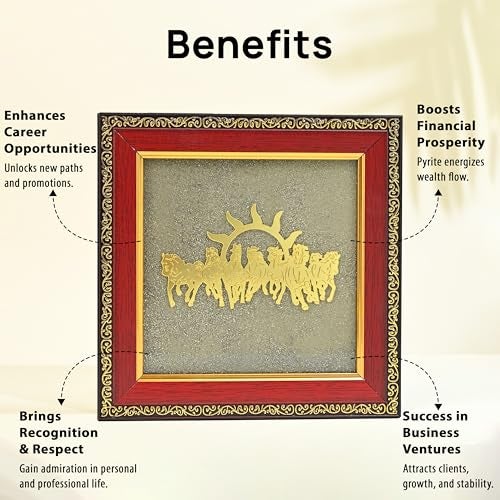 HindCraft 7 Horses Vastu Frame on Raw Pyrite Stone – Decorative Photo Frame for Wall & Table | Vastu Decor, Housewarming Gift, Office Desk Showpiece | 7x7 Inch - Image 4
