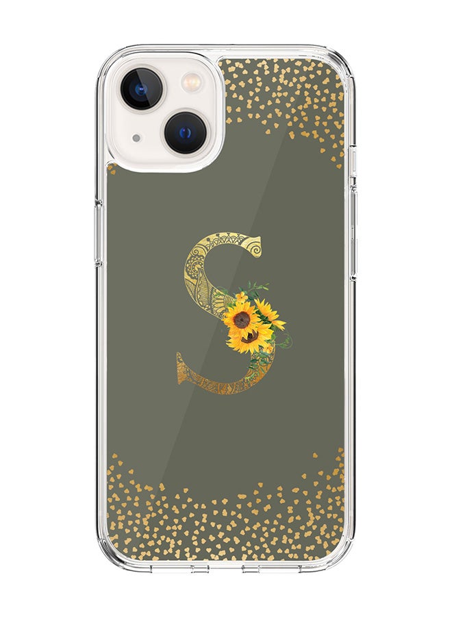 Stylizedd Classic Clear Case For iPhone 14 Plus, Hybrid Soft Case Cover- Custom Monogram Initial Letter Mandala Floral Pattern Alphabet - S ( Olive Green) - Image 1