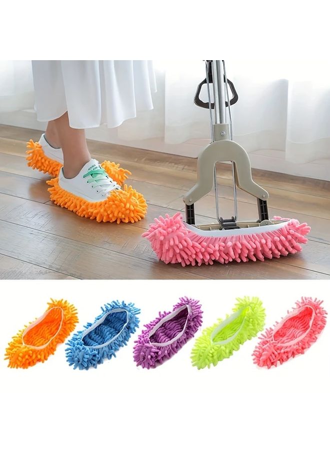 Blue Chenille Mopping Slippers 2 Pack Detachable Washable Floor Cleaner - Image 2