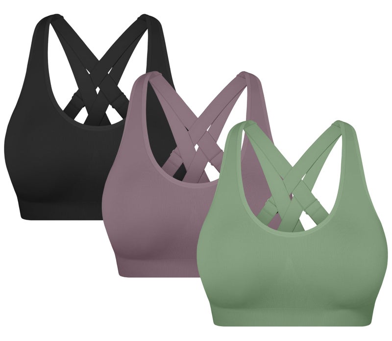 MIRITY Padded Strappy Sports Bra for Women - with Dual Crossback and Adjustable Straps for Workout Gym - Image 1