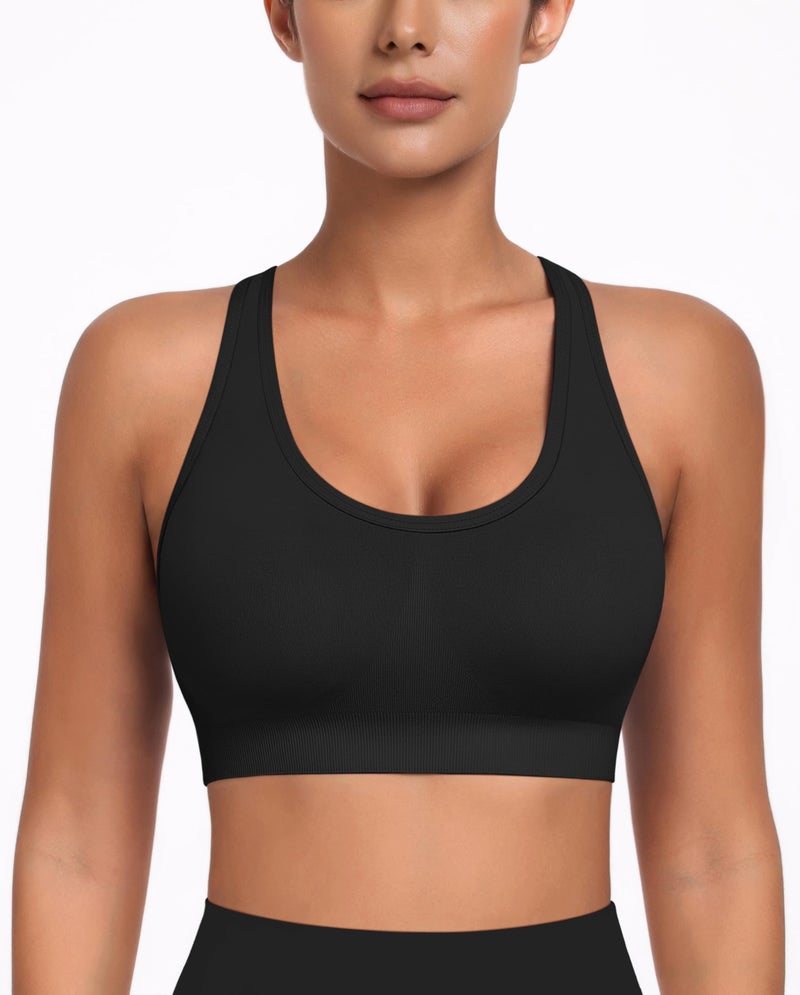 MIRITY Padded Strappy Sports Bra for Women - with Dual Crossback and Adjustable Straps for Workout Gym - Image 3