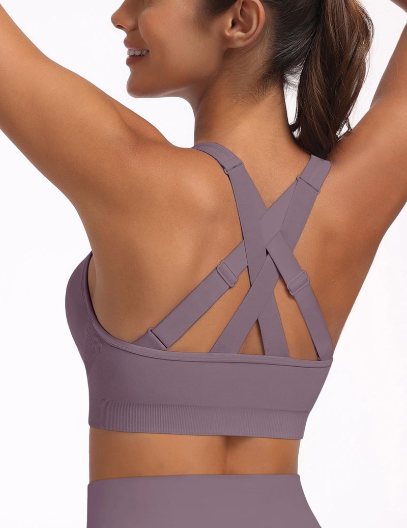 MIRITY Padded Strappy Sports Bra for Women - with Dual Crossback and Adjustable Straps for Workout Gym - Image 4