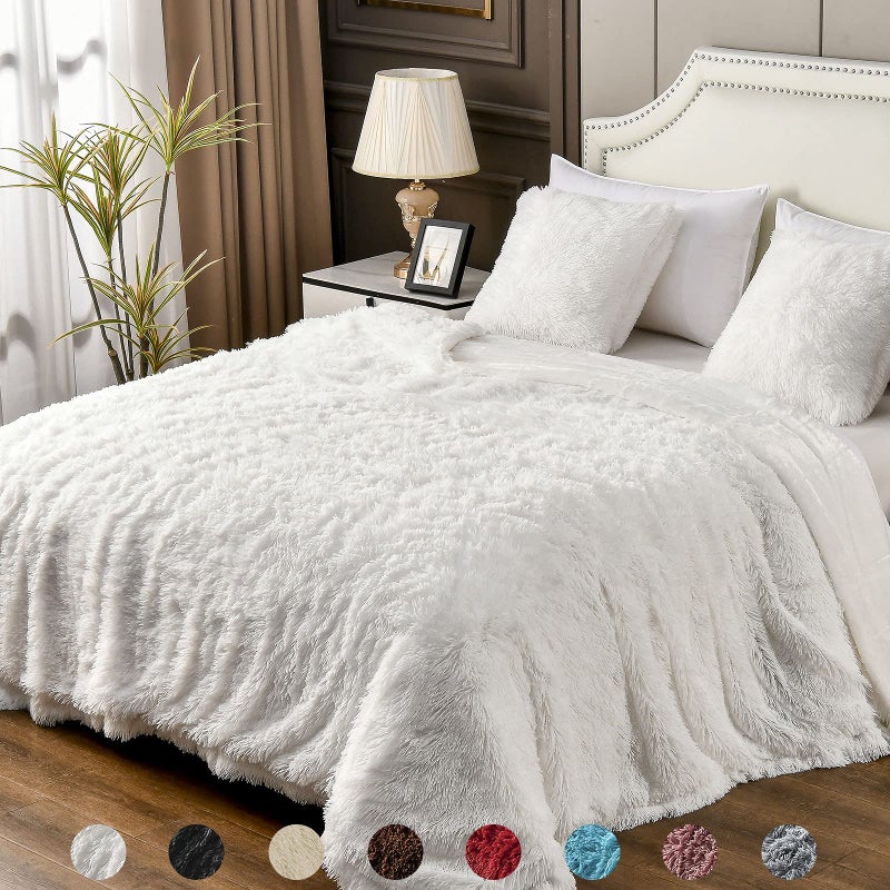 YUSOKI Twin Size Faux Fur Throw BlanketWhite60 x 80Whithout PillowsWinter Lightweight Plush Fuzzy Soft Cozy Microfiber Comfy Bed Blanket for Women Kids Girls Couch Sofa Washable