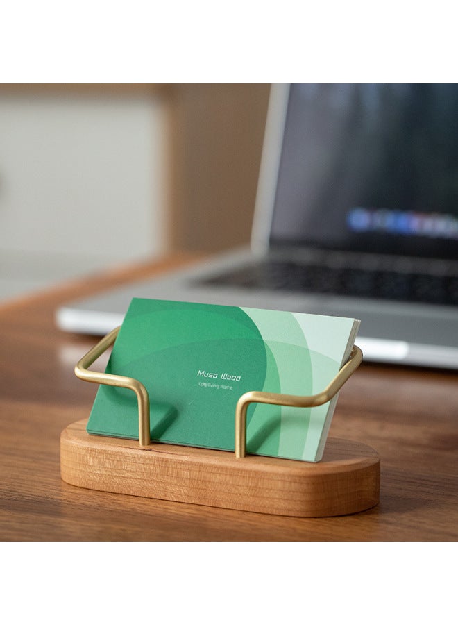 Autonomy Solid Wood Oval Business Card Box Creative Wooden Business Card Storage Box Brass Business Card Holder Simple Card Box Holder - Image 3