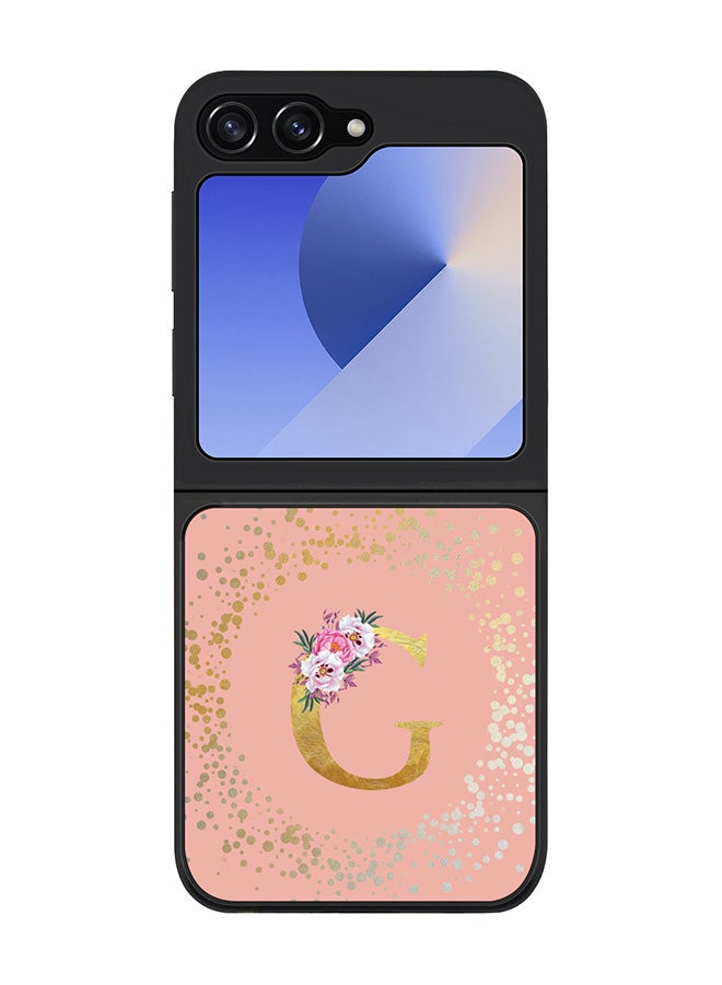 Stylizedd Rugged Black edge case for Samsung Galaxy Z Flip7 FE, Slim fit Case Cover - Custom Monogram Initial Letter Floral Pattern Alphabet - G (Rose Pink ) - Image 1