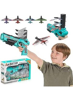 Generic Generic One-button ejection foam airplane toy with 4 gliding launchers, blue 