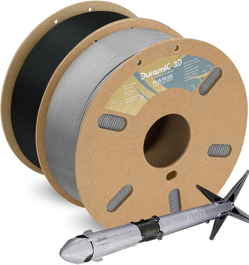 DURAMIC 3D PLA+ Filament 1.75mm 2Kg Black + Grey, PLA Plus 3D Printer Filament 2 Pack 1kg Spool(2.2lbs) PLA Pro Tougher and Stronger, Dimensional Accuracy Probability +/- 0.02mm - Image 1