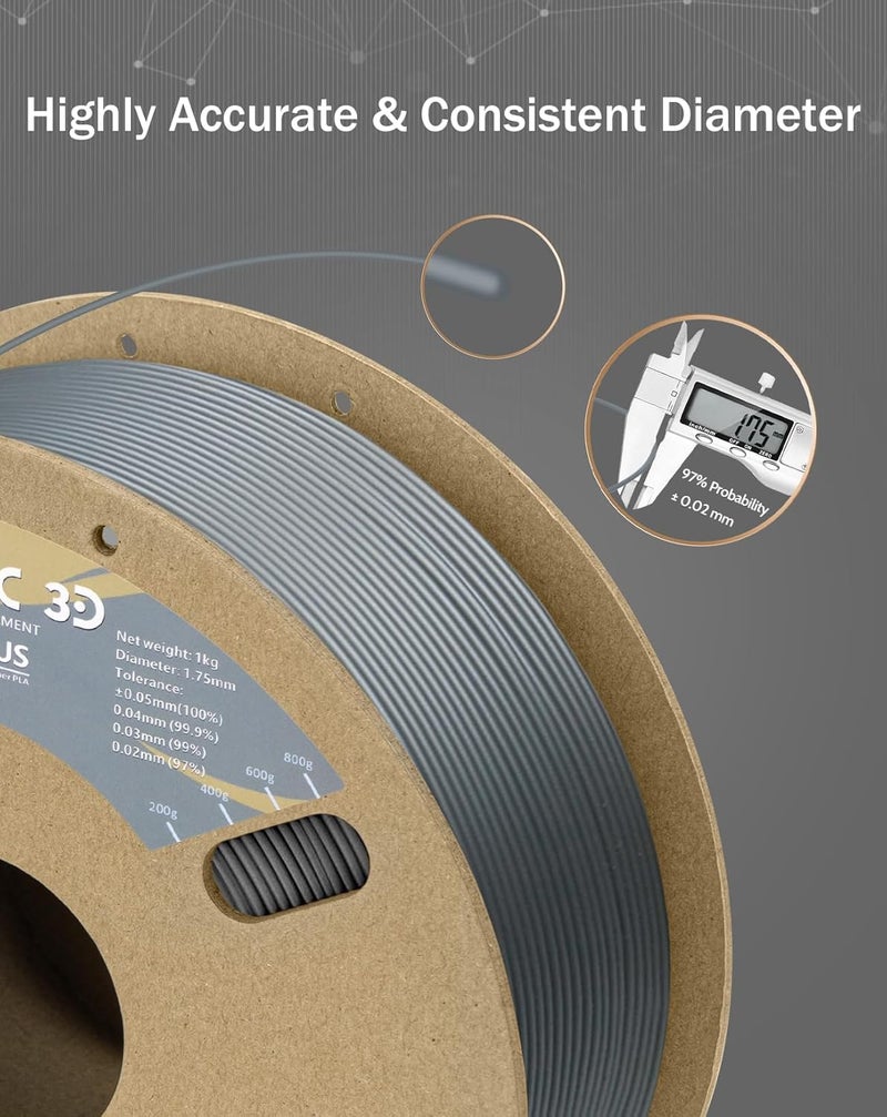 DURAMIC 3D PLA+ Filament 1.75mm 2Kg Black + Grey, PLA Plus 3D Printer Filament 2 Pack 1kg Spool(2.2lbs) PLA Pro Tougher and Stronger, Dimensional Accuracy Probability +/- 0.02mm - Image 3